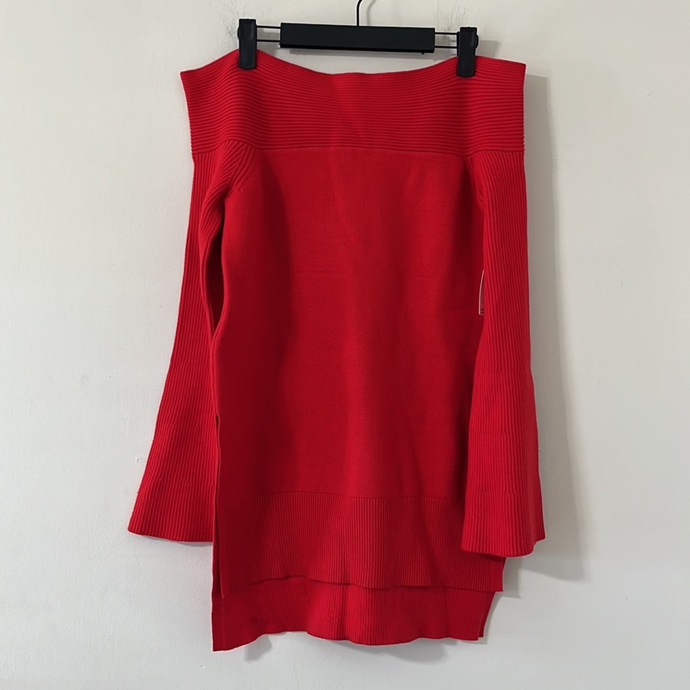 NEW Anthropologie Red Elise Ribbed Off The Shoulder Tunic Sweater Size XS - Picture 2 of 9